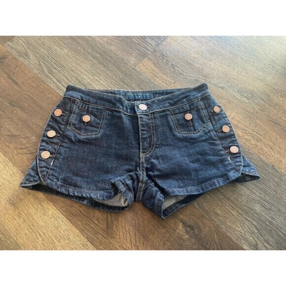 Designer Marc Jacobs Dark Wash Denim Shorts Jeans with Snaps Size 0.  13” X 11”